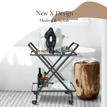 Stylish Jubao Bar Cart with Glass Shelves for Home Use