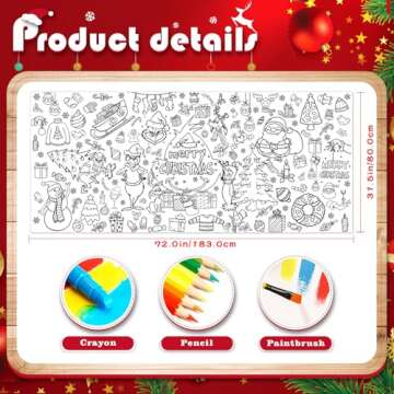Qibote Christmas Crafts for Kids, 31 x 72 Inches Jumbo Christmas Coloring Poster/Tablecloth, Drawing...