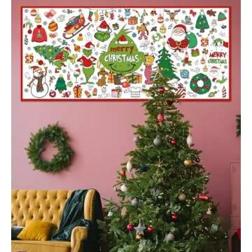 Qibote Christmas Crafts for Kids, 31 x 72 Inches Jumbo Christmas Coloring Poster/Tablecloth, Drawing Paper Christmas Activities Gifts for Kids, Merry Xmas Party Decorations Indoor