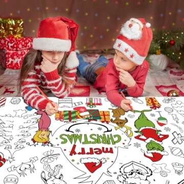 Qibote Christmas Crafts for Kids, 31 x 72 Inches Jumbo Christmas Coloring Poster/Tablecloth, Drawing Paper Christmas Activities Gifts for Kids, Merry Xmas Party Decorations Indoor