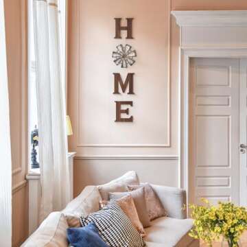 Mkono Farmhouse Wall Decor Wooden Home Sign with Metal Windmill for O