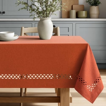 MIULEE Burnt Orange Rectangle Linen Polyester Fall Thanksgiving Tablecloth with Decorative Cutouts W...