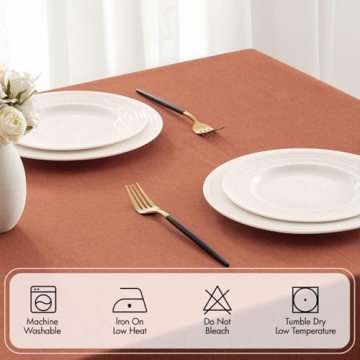MIULEE Burnt Orange Rectangle Linen Polyester Fall Thanksgiving Tablecloth with Decorative Cutouts Waterproof Stain Resistant Table Cloth 52x70 inch Farmhouse Style for Dining Wedding Party