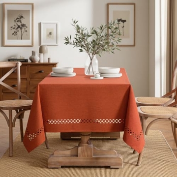 MIULEE Burnt Orange Rectangle Linen Polyester Fall Thanksgiving Tablecloth with Decorative Cutouts Waterproof Stain Resistant Table Cloth 52x70 inch Farmhouse Style for Dining Wedding Party
