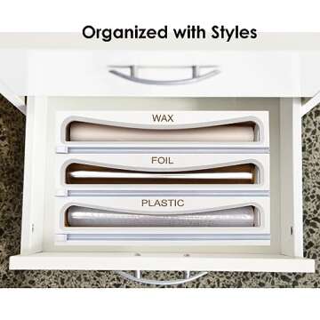 Cozee Bay Bamboo Wrap Dispenser with Cutter, Plastic Wrap Organizer, Aluminum Foil Organization, and...