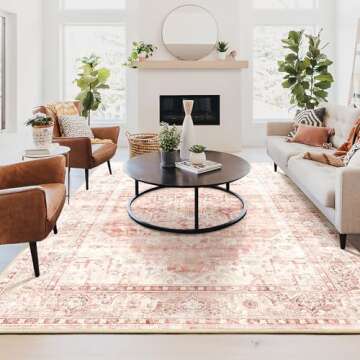 Brakki 8x10 Area Rugs Washable, Pink Large Rugs for Living Room Bedroom Dining Room Office, Soft Flo...