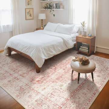 Brakki 8x10 Area Rugs Washable, Pink Large Rugs for Living Room Bedroom Dining Room Office, Soft Floral Vintage Distressed Carpet Non Slip, Boho Rugs for Girls Boys Home Decor