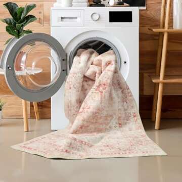 Brakki 8x10 Area Rugs Washable, Pink Large Rugs for Living Room Bedroom Dining Room Office, Soft Floral Vintage Distressed Carpet Non Slip, Boho Rugs for Girls Boys Home Decor