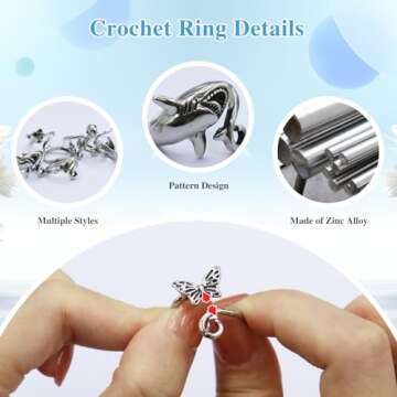LIQALU Crochet Rings for Finger Crocheting Adjustable Crochet Tension Ring for Finger Crochet Finger...