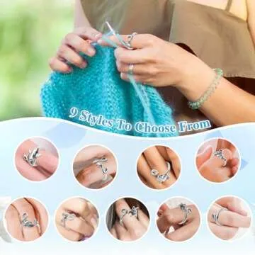 LIQALU Crochet Rings for Finger Crocheting Adjustable Crochet Tension Ring for Finger Crochet Finger Guard Ring Knitting Yarn Tension Ring for Women (9)