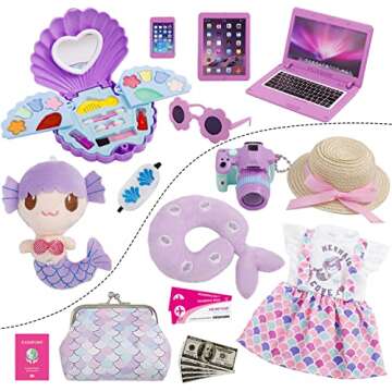 Srua Don 18 Inch Doll Suitcase Travel Luggage Play Set, 18" Doll Mermaid Theme Travel Carrier Storag...