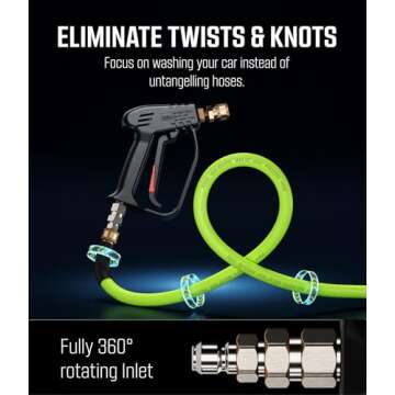 McKillans® Short Pressure Washer Gun with Swivel - High Pressure Water Handle with 3/8" Male Plug and 1/4” Quick Connector Coupler - Power Washer Gun Compatible with Foam Cannon - Car Wash Foam Gun