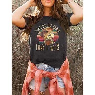 Western Graphic Tees for Women Vintage Tees Country Concert Tops Summer Short Sleeves Shirts A-Dark Gray