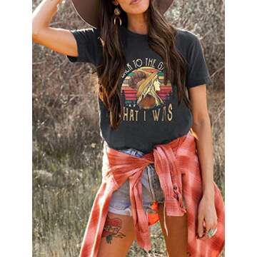 Western Graphic Tees for Women Vintage Tees Country Concert Tops Summer Short Sleeves Shirts A-Dark Gray