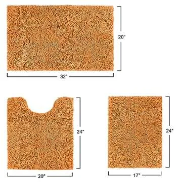 BYSURE Orange Bathroom Rugs Sets 3 Piece Non Slip Extra Absorbent Plush Chenille Soft Washable Bath Mats