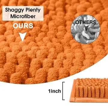 BYSURE Orange Bathroom Rugs Sets 3 Piece Non Slip Extra Absorbent Plush Chenille Soft Washable Bath Mats