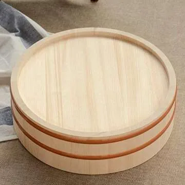 Kichgather 10.6 Inch Wooden Sushi Rice Bowl Hangiri Sushi Oke Rice Mixing Tub
