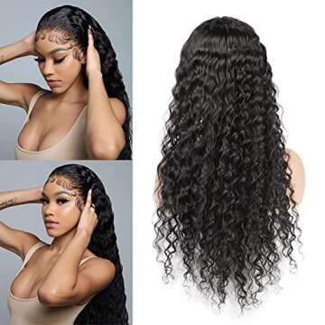 Ibntohat 13x6 HD Deep Wave Lace Front Wigs Human Hair Wig for Women 180% Density Glueless Frontal Curly Human Hair Wigs Pre-Plucked With Baby Hair Natural Color (20 Inch)