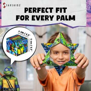 SHASHIBO Teenage Mutant Ninja Turtles Shape Shifting Box - Award-Winning, Patented Magnetic Puzzle Cube w/36 Rare Earth Magnets -Fidget Cube Transforms Into Over 70 Shapes (Leo Series 2)