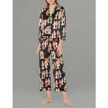 N Natori Geisha Printed Satin Pajama Set for Women