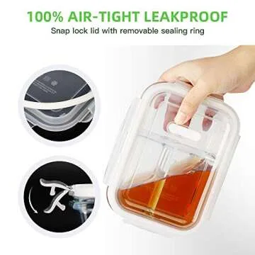 DAS TRUST 3 Pack 36oz Bento Box Glass Meal Prep Containers 3 Compartments Glass Food Storage Containers with Lids Meal Prep Bowls Lunch Box Glass Food Prep Lunch Container Oven Microwave Safe