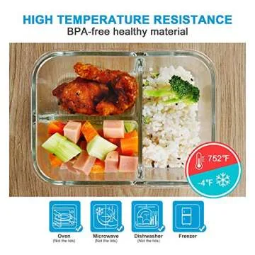 DAS TRUST 3 Pack 36oz Bento Box Glass Meal Prep Containers 3 Compartments Glass Food Storage Containers with Lids Meal Prep Bowls Lunch Box Glass Food Prep Lunch Container Oven Microwave Safe