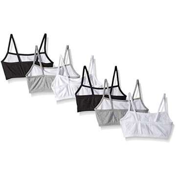 Fruit of the Loom womens Spaghetti strap Pullover Sports Bra, White/Heather Gray/Black, 6-count (2 of each color)