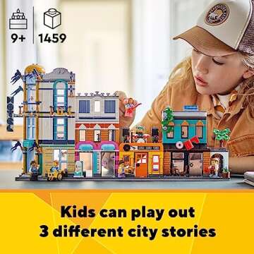 LEGO Creator Main Street 31141 Building Toy Set, 3 in 1 Features a Toy City Art Deco Building, Market Street Hotel, Café Music Store and 6 Minifigures, Endless Play Possibilities for Boys and Girls