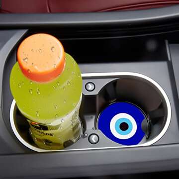 Car Cupholder Coaster Absorbent 2 Pack Trendy Evil Eye Design Rubber Blue New Automotive Cup Holder ...