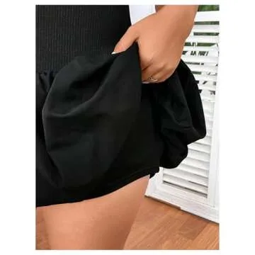 OYOANGLE Women's Plus Size Mock Neck Sleeveless Ribbed Knit Ruffle Short Dress Y2K Open Back Bubble Dress Black 2XL