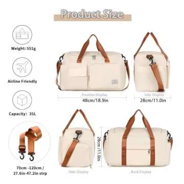 FIORETTO Women's Gym Duffle Bag with Shoes Compartment, 37L Capacity, Ideal for Travel, Gym, Sports, Duffel, Weekender, Beige& Brown