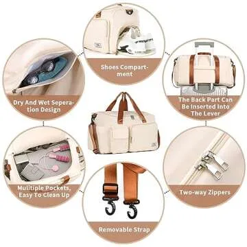 FIORETTO Women's Gym Duffle Bag with Shoes Compartment, 37L Capacity, Ideal for Travel, Gym, Sports, Duffel, Weekender, Beige& Brown