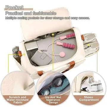 FIORETTO Women's Gym Duffle Bag with Shoes Compartment, 37L Capacity, Ideal for Travel, Gym, Sports, Duffel, Weekender, Beige& Brown