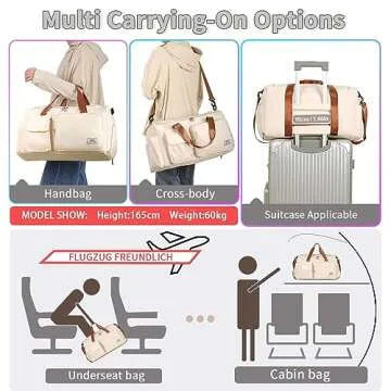 FIORETTO Women's Gym Duffle Bag with Shoes Compartment, 37L Capacity, Ideal for Travel, Gym, Sports, Duffel, Weekender, Beige& Brown