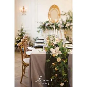 Ling's Moment 10Ft x 35" Wide Moss Green Gauze Semi-Sheer Table Runner Cheesecloth Tablecloth for Wedding Party Bridal Shower Boho Table Decor…