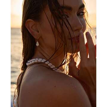 Pearls Hoop Earring Pearl Drop Dangle Earrings 12mm Shell Baroque Pearl Earrings for Women Dainty Jewelry