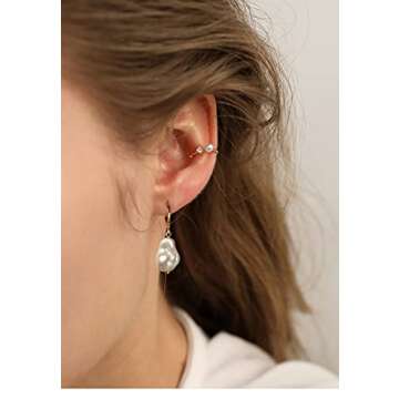 Pearls Hoop Earring Pearl Drop Dangle Earrings 12mm Shell Baroque Pearl Earrings for Women Dainty Jewelry