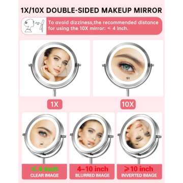 Gospire 7" Lighted Makeup Mirror with Magnification 10X/1X Double Sided, Round Magnifying LED Vanity Standing Cosmetic Shaving Mirror with Battery Operated, Cordless Portable for Bathroom Bedroom