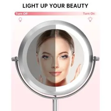 Gospire 7" Lighted Makeup Mirror with Magnification 10X/1X Double Sided, Round Magnifying LED Vanity Standing Cosmetic Shaving Mirror with Battery Operated, Cordless Portable for Bathroom Bedroom