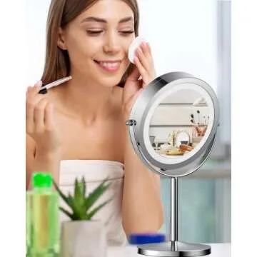 Gospire 7" Lighted Makeup Mirror with Magnification 10X/1X Double Sided, Round Magnifying LED Vanity Standing Cosmetic Shaving Mirror with Battery Operated, Cordless Portable for Bathroom Bedroom