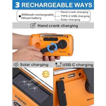 ZHIWHIS Emergency Radio with Portable Fan, AM/FM/WB Weather Radios with SOS Siren, Hand Crank/Solar Panel/4000mAh//Power Bank/Rotary Knob/Rechargeable Retro Receiver with LED Light ZWS-380