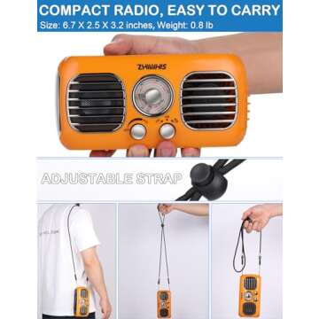 ZHIWHIS Emergency Radio with Portable Fan, AM/FM/WB Weather Radios with SOS Siren, Hand Crank/Solar Panel/4000mAh//Power Bank/Rotary Knob/Rechargeable Retro Receiver with LED Light ZWS-380