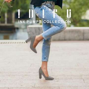IDIFU Women's IN4 Chunky-HI Block High Heels - Closed Pointed Toe Pumps in Gray Suede 9 M US