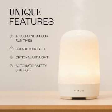 Vitruvi Glow Diffuser, Ultrasonic Essential Oil Diffuser | Oil Diffuser Essential Oils, Aromatherapy Diffuser | Diffusers for Home, Kids Room Diffuser, Room Decor (100 ml) White