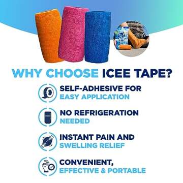 ICEE Tape, Self Sticking Bandage Wrap, Instant Cold Compress Compression Tape Wrap, Athletic Muscle Tape, Athlete Tape for Pain and Swelling, No Refrigeration Needed, Pink (Blue)