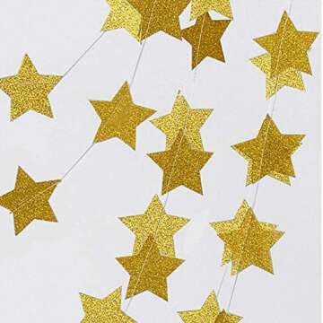Star Banner Garland Decorations Stars Paper Birthday Party Banner Twinkle Hanging Bunting Banner Gold Glitter Sparkling Star Garland For Wedding Christmas Halloween Photo Booth Props Golden 4 Pack
