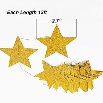 Star Banner Garland Decorations Stars Paper Birthday Party Banner Twinkle Hanging Bunting Banner Gold Glitter Sparkling Star Garland For Wedding Christmas Halloween Photo Booth Props Golden 4 Pack