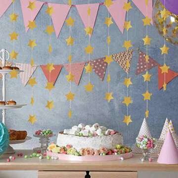 Star Banner Garland Decorations Stars Paper Birthday Party Banner Twinkle Hanging Bunting Banner Gold Glitter Sparkling Star Garland For Wedding Christmas Halloween Photo Booth Props Golden 4 Pack