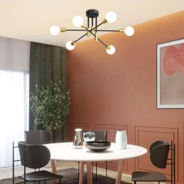 Biewalk Sputnik Chandelier, Mid Century Modern Nordic Pendant Lighting 6 Lights Ceiling Light Fixtur...