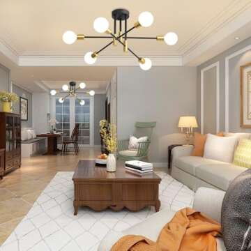 Biewalk Sputnik Chandelier, Mid Century Modern Nordic Pendant Lighting 6 Lights Ceiling Light Fixture Black and Gold Chandelier, for Living Room Kitchen Bedroom Dining Room (E26 Bulb Excluded)